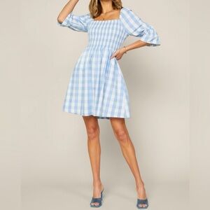 Skies Are Blue Gingham Plaid Smocked Milkmaid Dress M NWT New lined pastel